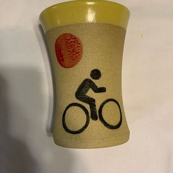 Large Alanna Hughes Pottery Bicycle Riding Mug. - Picture 2 of 5